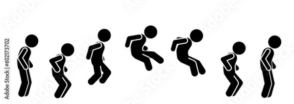 Fototapeta Man running and jumping sequence vector illustration frames collection. stick figure. silhouette. pictogram