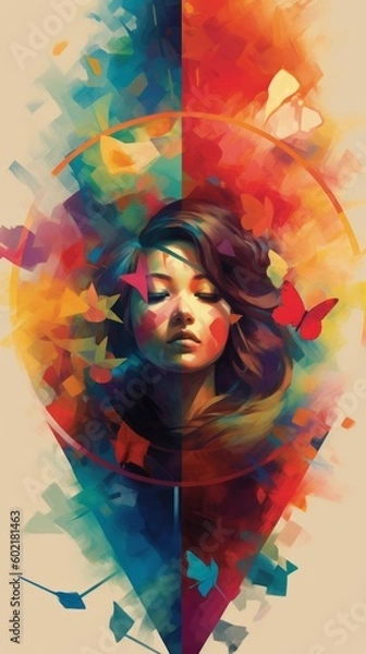 Obraz Portrait of a woman with shapes. Generative AI