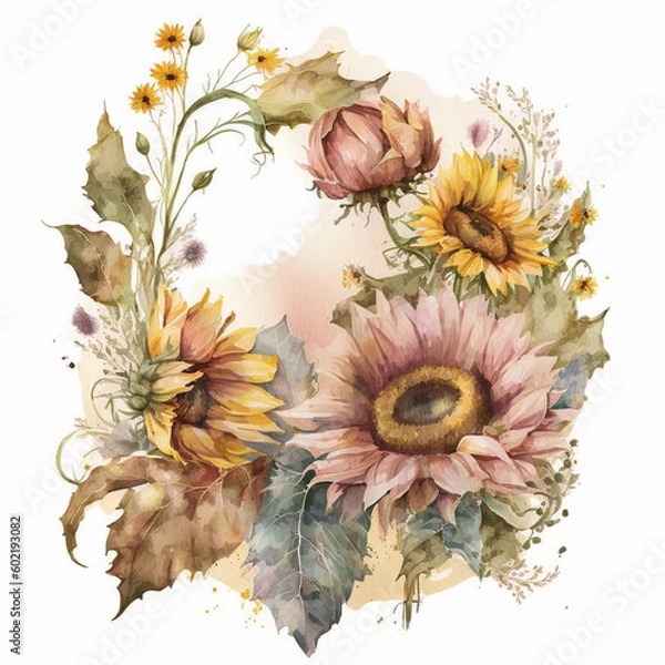 Obraz background with sunflowers generative Ai