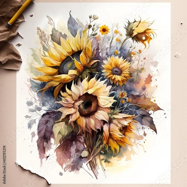 Obraz background with sunflowers generative Ai
