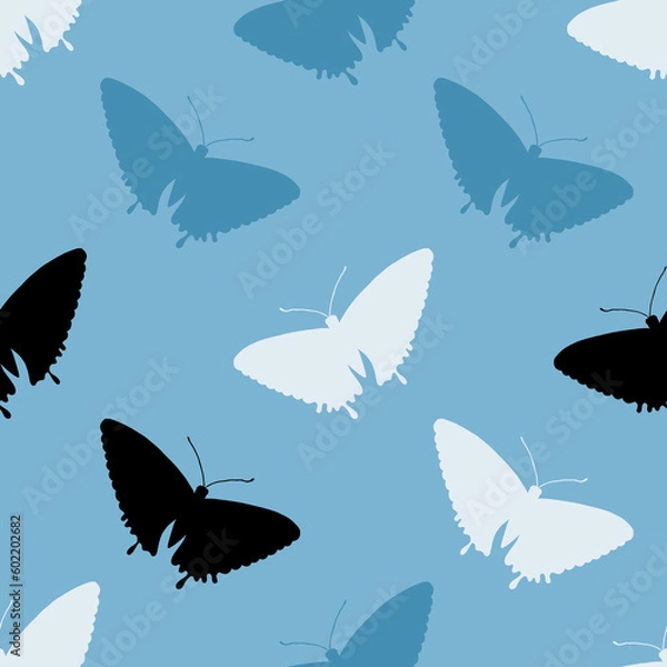Fototapeta Scattered Butterfly Silhouette Seamless Repeat Pattern Background. Random Colorful Butterfly Silhouettes Digital Paper.