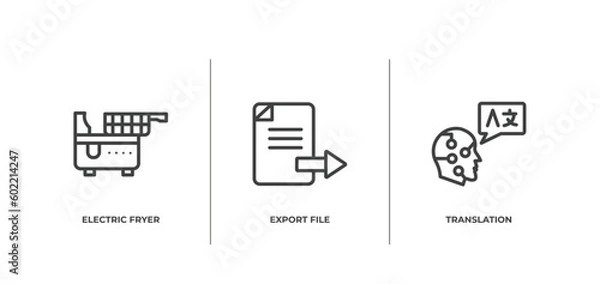 Fototapeta artificial intelligence outline icons set. thin line icons sheet included electric fryer, export file, translation vector.