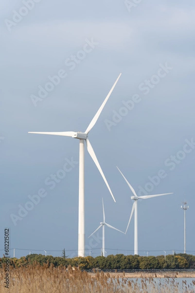 Fototapeta Wind turbines in the suburbs