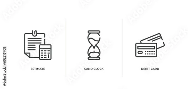 Fototapeta payment outline icons set. thin line icons sheet included estimate, sand clock, debit card vector.