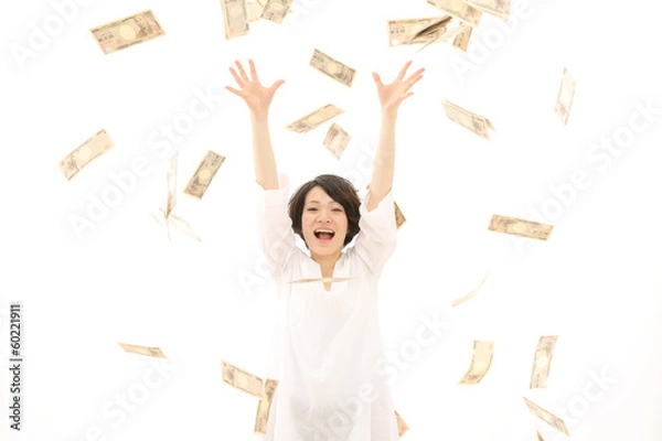 Obraz 舞い散るお金と女性