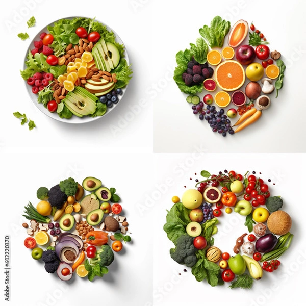 Obraz Food on a white background, for poster, Food poster drawing, food image, Food Picture, Generative AI