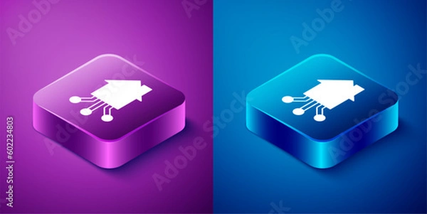 Fototapeta Isometric Smart home icon isolated on blue and purple background. Remote control. Square button. Vector