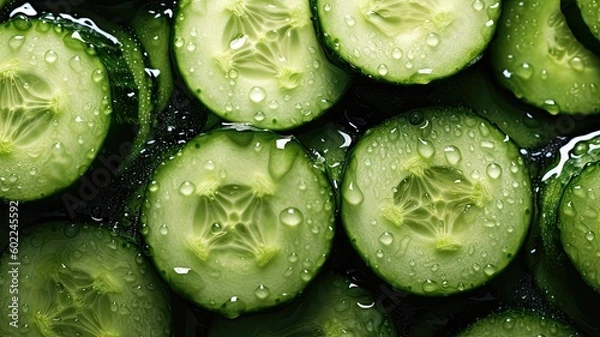 Fototapeta fresh cucumbers with water droplets seamless  background generative AI 