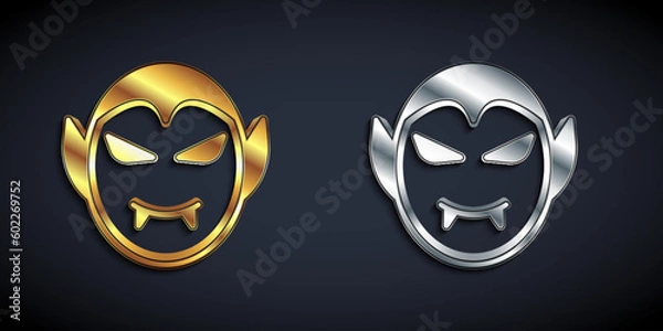 Fototapeta Gold and silver Vampire icon isolated on black background. Happy Halloween party. Long shadow style. Vector