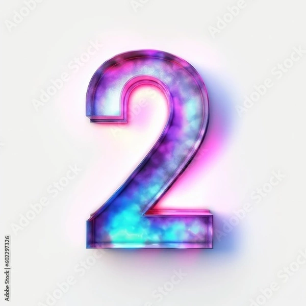 Fototapeta Beautiful stained glass number 2 on glowing background material, countdown numbers, glass texture