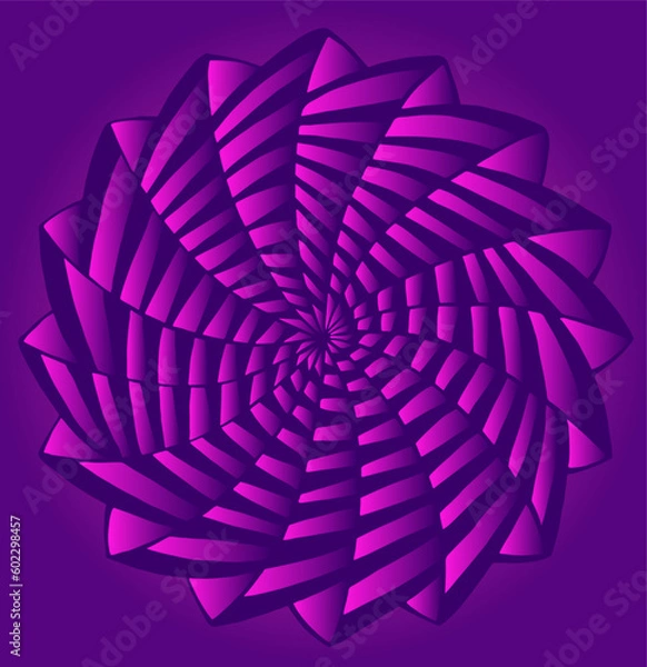 Fototapeta Psychedelic abstract fractal flower, pink magenta gradient outline color, isolated on dark violet background. Glowing fantastic flowering