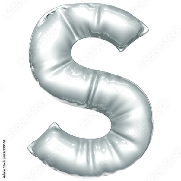 Obraz Silver balloon font 3d rendering, letter S