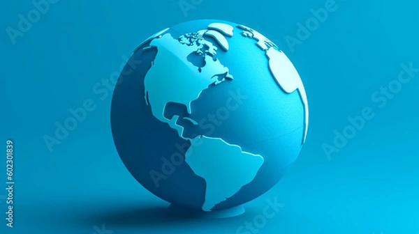 Fototapeta Volumetric globe of the Earth on a blue background, generative AI.