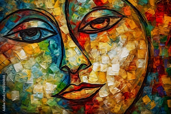 Obraz An abstract art piece painted on a textured canvas, serving as a visually engaging background. AI created.