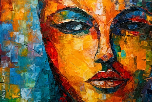 Obraz An abstract art piece painted on a textured canvas, serving as a visually engaging background. AI created.