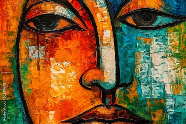 Obraz An abstract art piece painted on a textured canvas, serving as a visually engaging background. AI created.