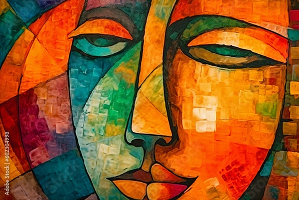 Obraz An abstract art piece painted on a textured canvas, serving as a visually engaging background. AI created.