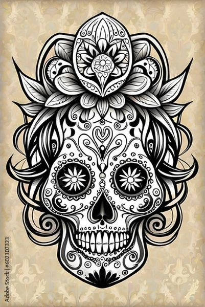 Obraz skull with flowers