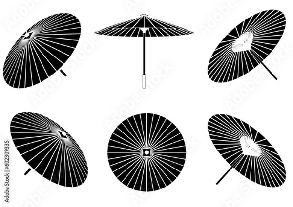 Obraz 和傘の白黒シルエットイラスト素材セット