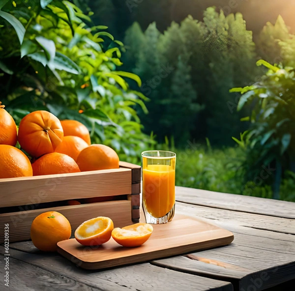 Obraz orange juice and fruits Generative AI