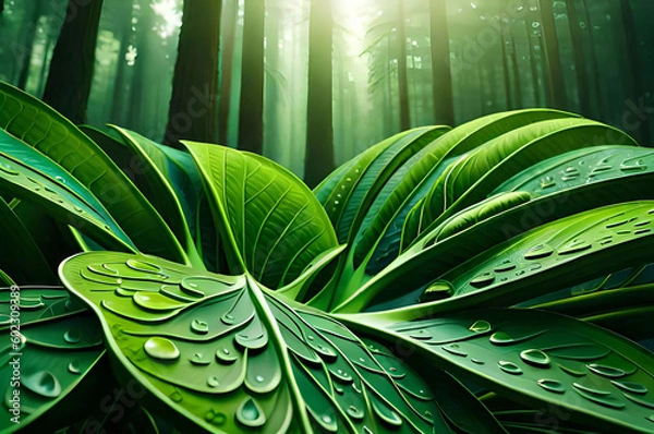 Obraz green leaves background Generated AI