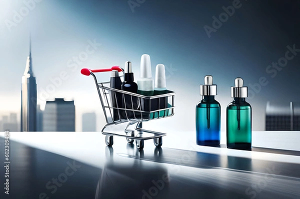 Obraz shopping cart with bottles Generate AI
