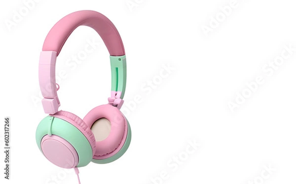Fototapeta Pastel headphones isolated on white background. Generative AI