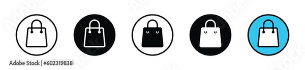Fototapeta Shopping bag icon button in thin line, flat, and color style on white background. Online shop, E-commerce, paper bag symbol for apps and websites. Vector illustration