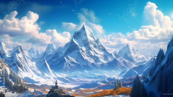 Fototapeta Bright clean white snowy mountain. AI generative