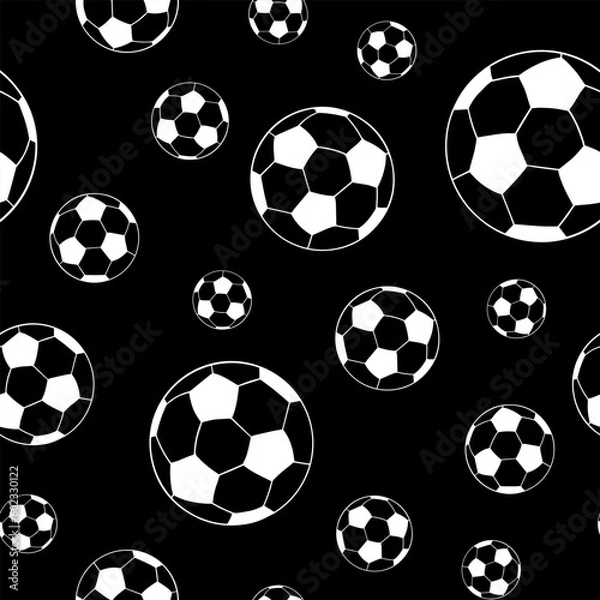 Fototapeta Seamless pattern of soccer balls on a black background. Design for football fans.