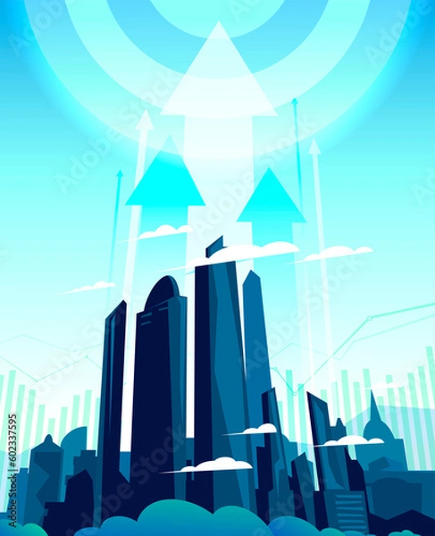 Obraz Huge growing daily metropolis, illustration with up arrows and target