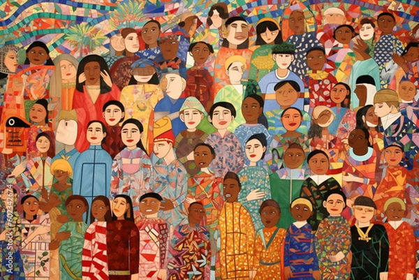 Obraz People from different cultures, backgrounds, and ages, symbolizing the richness and diversity of the global population. World Population Day Concept