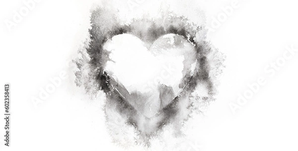 Fototapeta Watercolour splashes heart on white paper background.