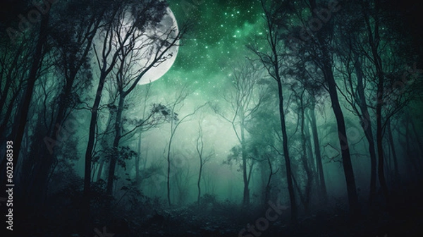 Obraz Enchanted Shadows: A Mysterious Night in the Forest, generative AI