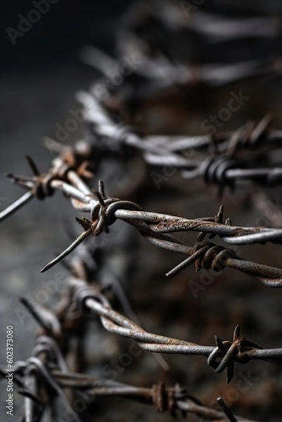 Fototapeta illustration, rusty barbed wire, ai generative.