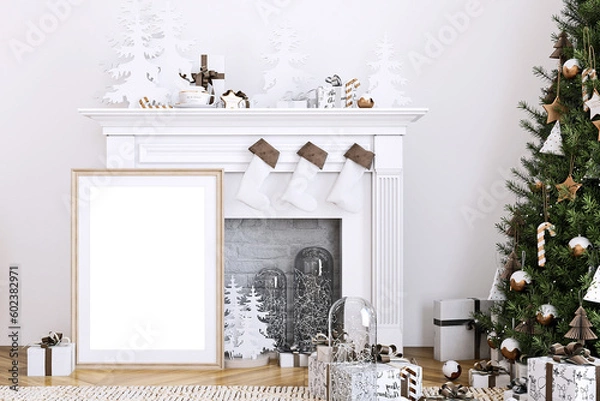 Fototapeta Mockup poster in interior, 3d render