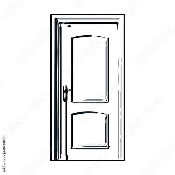 Fototapeta black and white sketch of a house door design with a transparent background