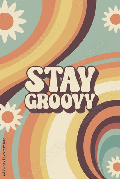 Fototapeta Retro groovy hippie vector background