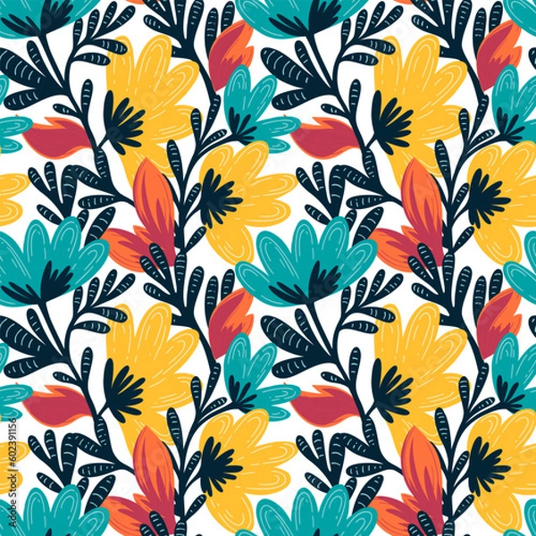 Fototapeta abstract flower flat seamless pattern