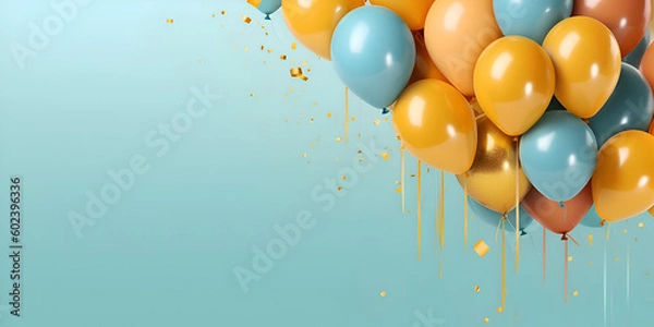 Obraz A bunch of balloons with orange and blue on a blue background
