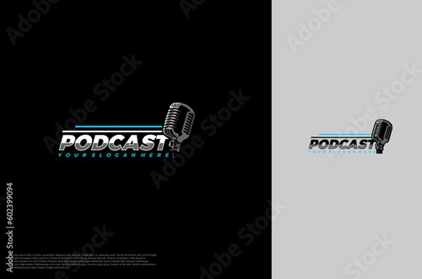 Fototapeta Audio microphone podcast icon illustration, application, studio, radio, broadcasting, user interface, concept logo