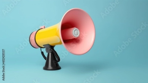 Obraz Megaphone on vivid background. Illustration AI Generative.