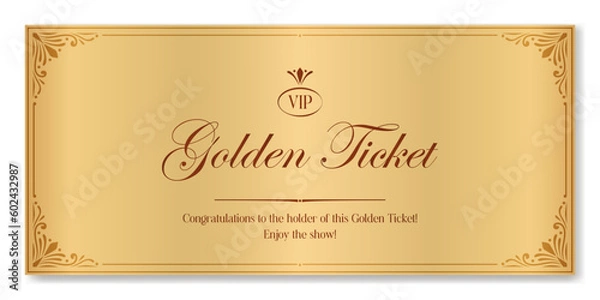 Obraz Golden ticket. Vector premium ticket template in classic style for any event. For web and print.