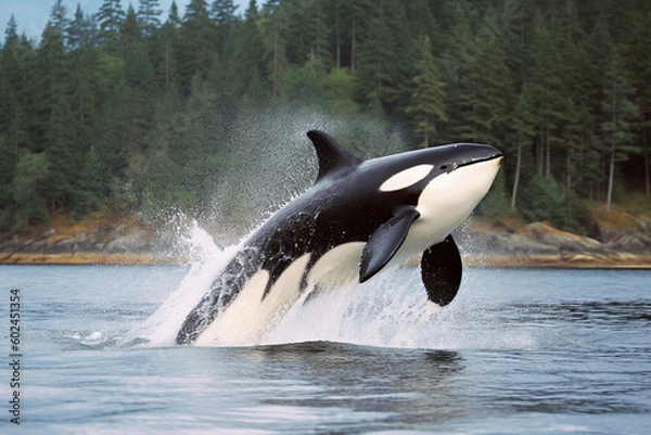 Fototapeta whale jumping in the water made with generative ai