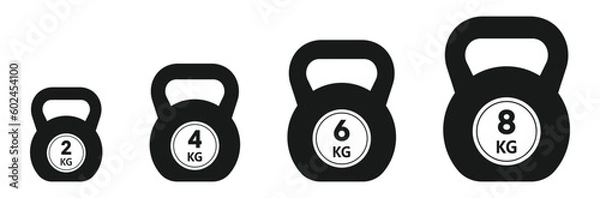 Fototapeta Kettlebell weights icons set, Fitness Kettlebell weight vector with different weights vector icons