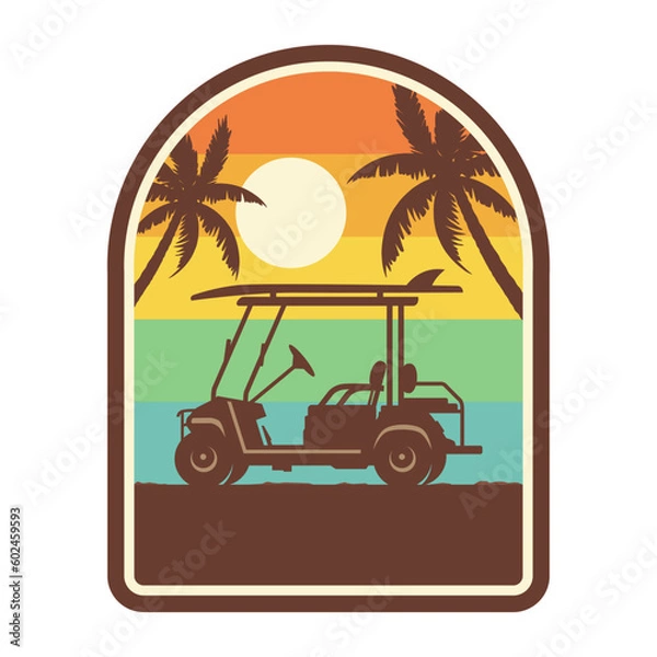 Obraz GOLF CART SUNSET VECTOR ILLUSTRATION