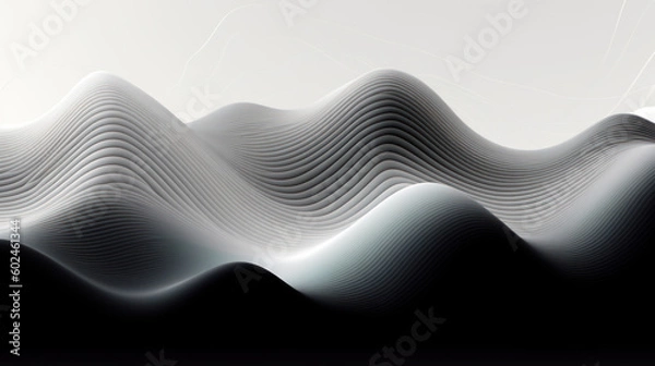 Fototapeta Illustration of black and white gradient waves flowing in the background created with Generative AI Technology	