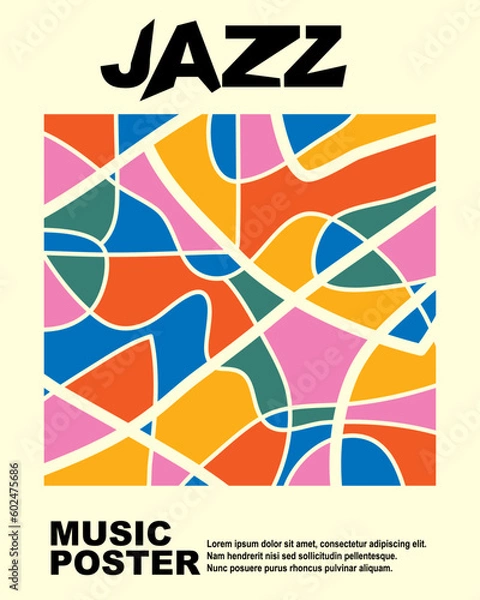 Fototapeta Vector template hand drawn abstract jazz poster