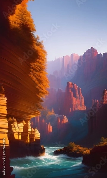 Fototapeta Beautiful rock mountain landscape for design template. Generative AI
