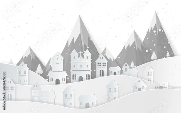 Obraz The flat vector winter scene design of mountains